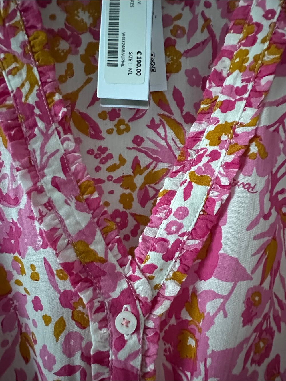 Poupette St Barth Pink and Yellow Floral V-Neck Button Blouse - Size M/L NWT - Picture 9 of 9